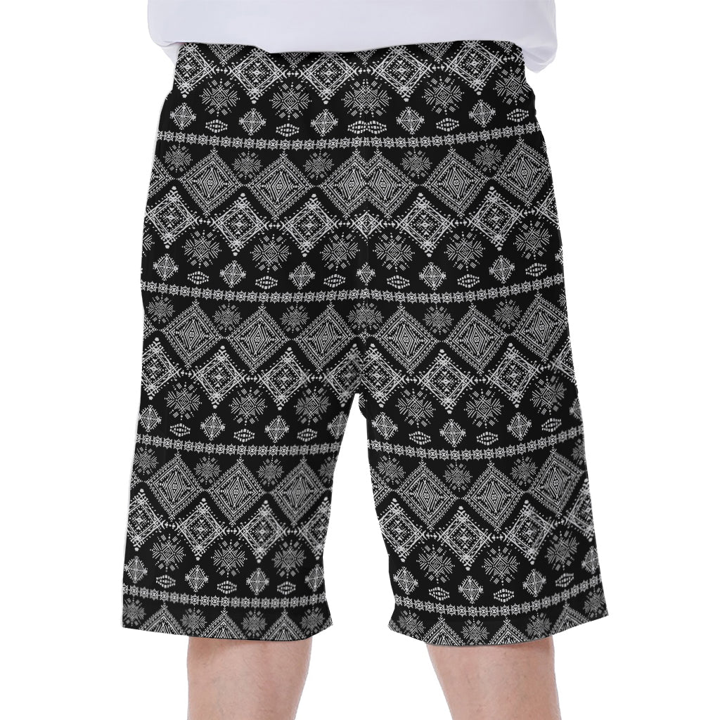 Black and White Boho Tribal Print Hawaiian Men&#39;s Beach Shorts - 2