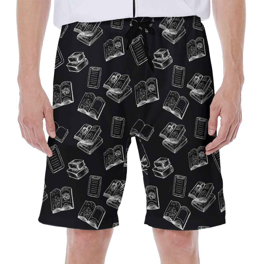 Black and White Books Pattern Print Hawaiian Men's Beach Shorts - 1