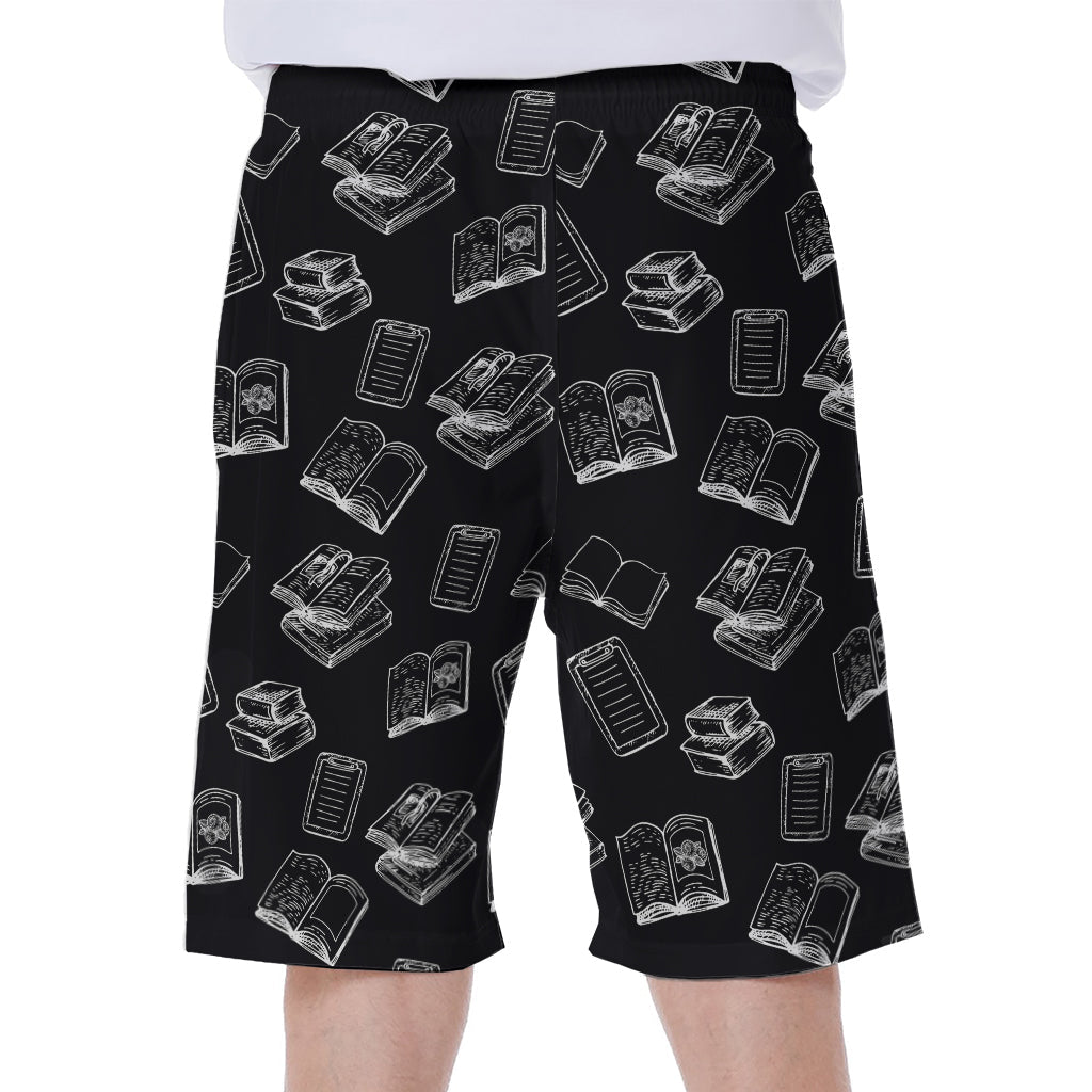 Black and White Books Pattern Print Hawaiian Men's Beach Shorts - 1