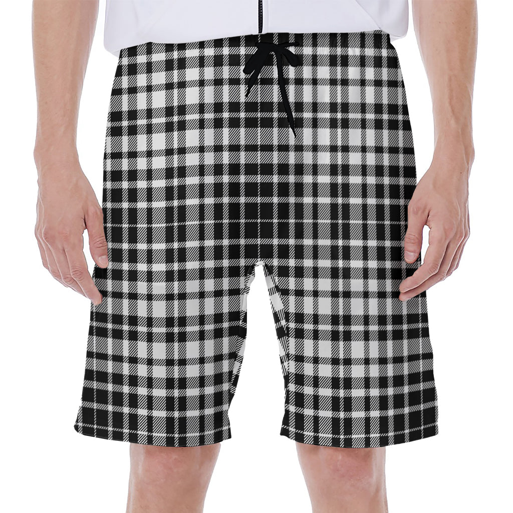 Black and White Border Tartan Print Hawaiian Men's Beach Shorts - 1