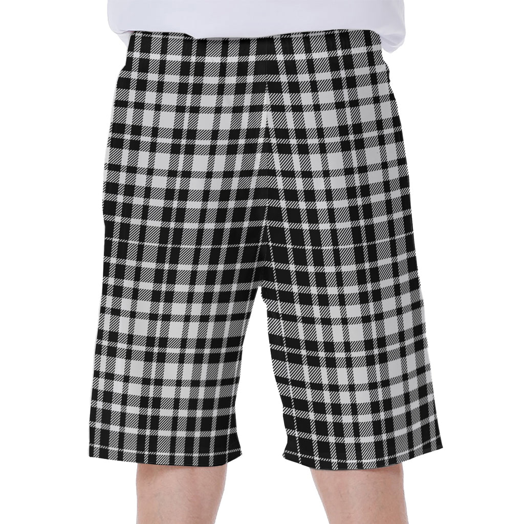 Black and White Border Tartan Print Hawaiian Men's Beach Shorts - 1