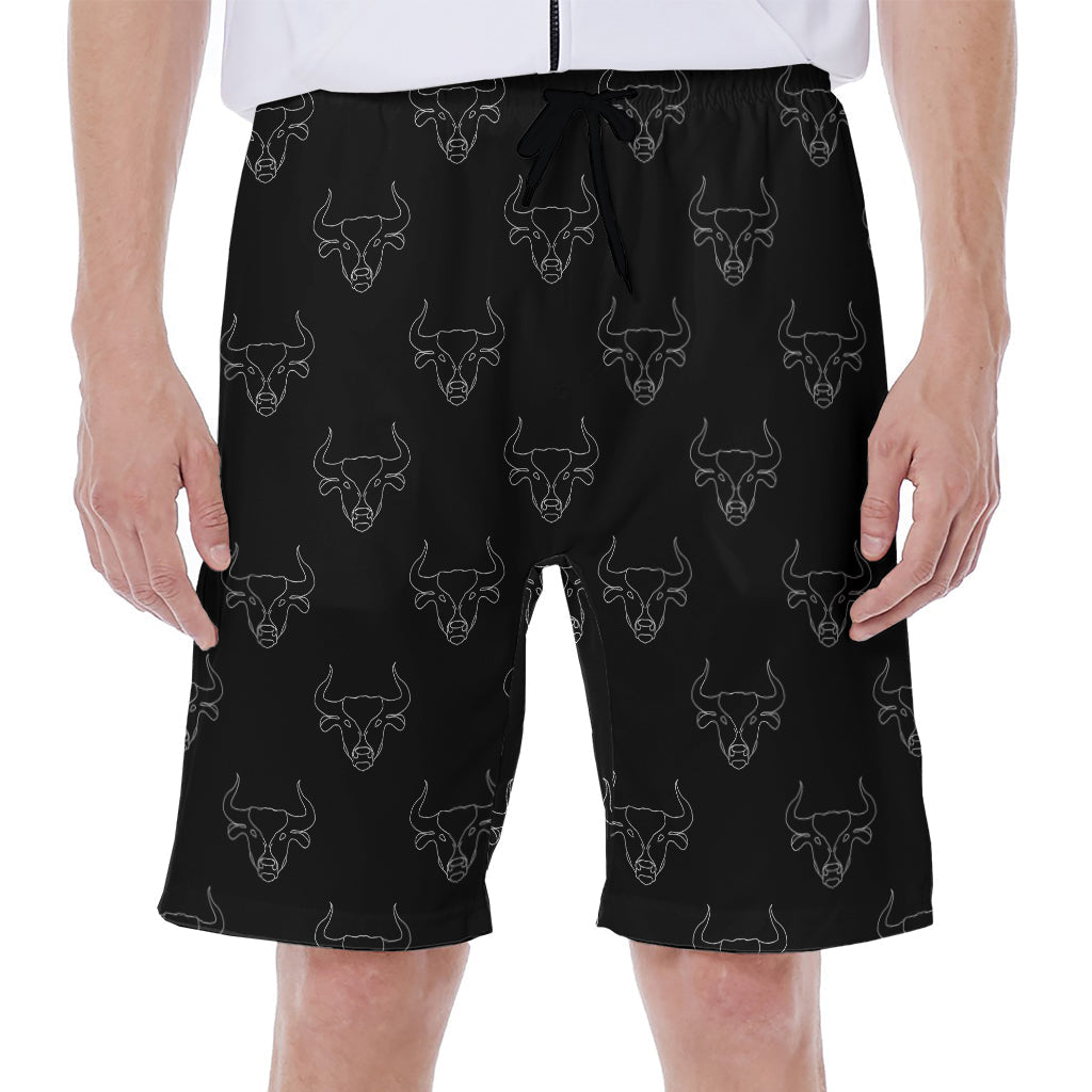 Black and White Bull Pattern Hawaiian Men's Beach Shorts - 1