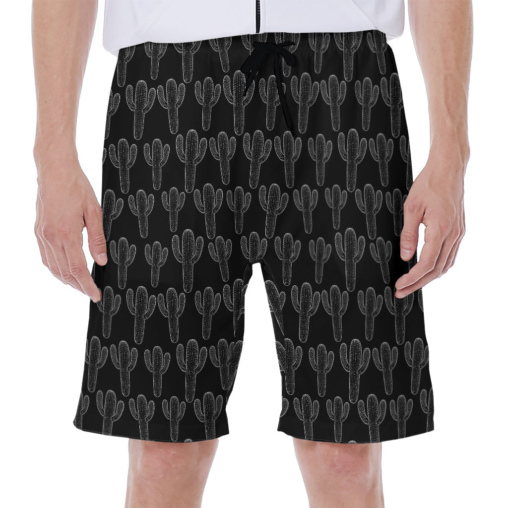 Black and White Cactus Pattern Hawaiian Men's Beach Shorts - 1