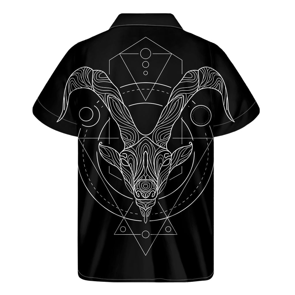 Capricorn Vibes: Hawaiian Style Short Sleeve Shirt in Black and White - 2