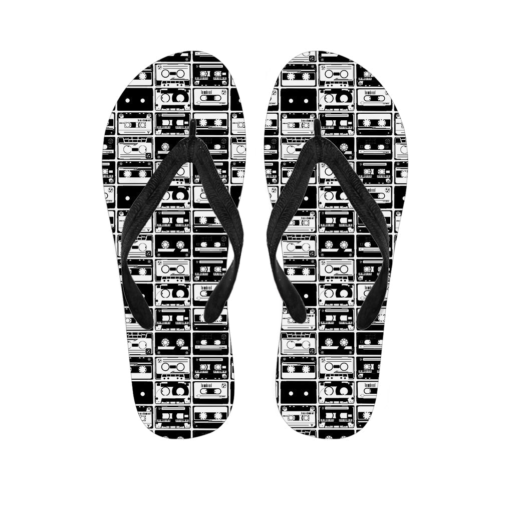 Black and White Cassette Tape Print Hawaiian Flip Flops: Perfect for Your Tropical Outfit - 1