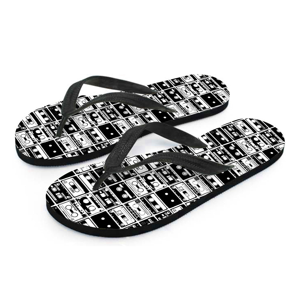 Black and White Cassette Tape Print Hawaiian Flip Flops: Perfect for Your Tropical Outfit - 2