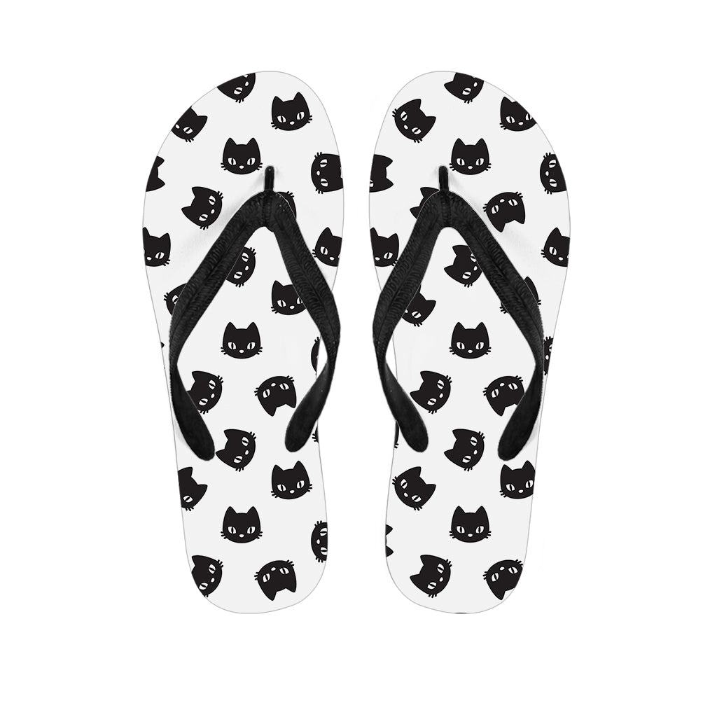 Black and White Cat Pattern Hawaiian Flip Flops - The Perfect Addition to Your Island Outfit - 1