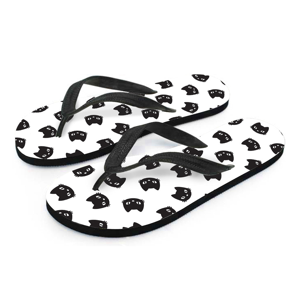 Black and White Cat Pattern Hawaiian Flip Flops - The Perfect Addition to Your Island Outfit - 1