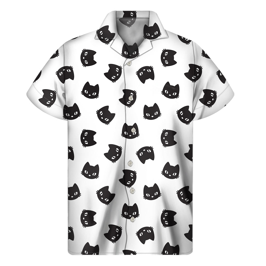 Black and White Cat Print Hawaiian Aloha Shirt - 1