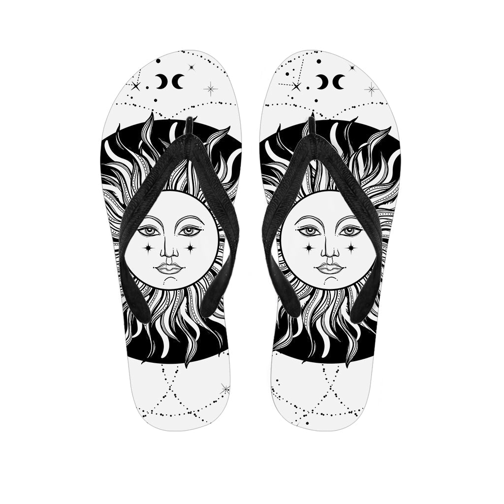 Black and White Celestial Sun Hawaiian Flip Flops: Embrace the Island Vibes in Style - 1