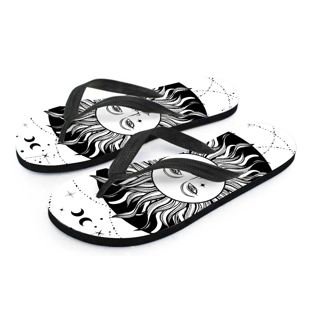 Black and White Celestial Sun Hawaiian Flip Flops: Embrace the Island Vibes in Style - 2