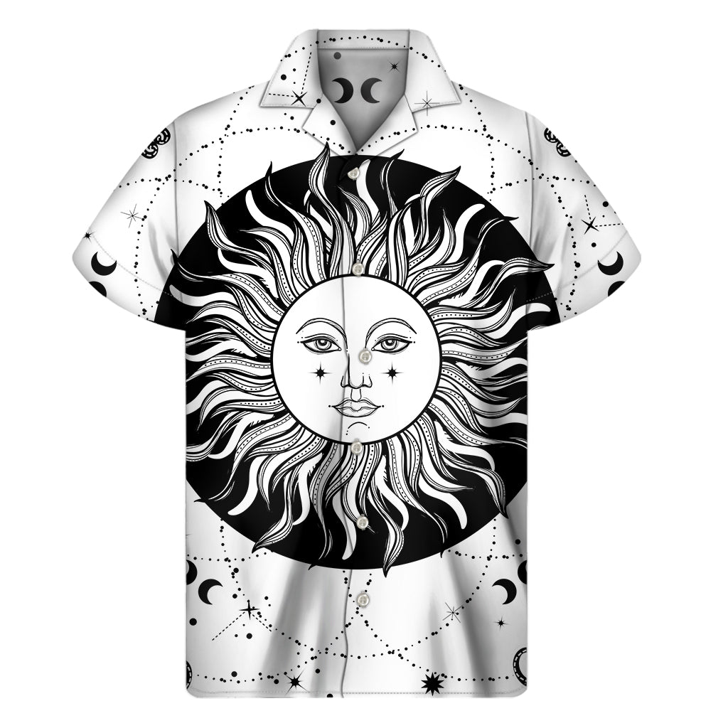 Black and White Celestial Sun Hawaiian Short Sleeve Shirt - 1