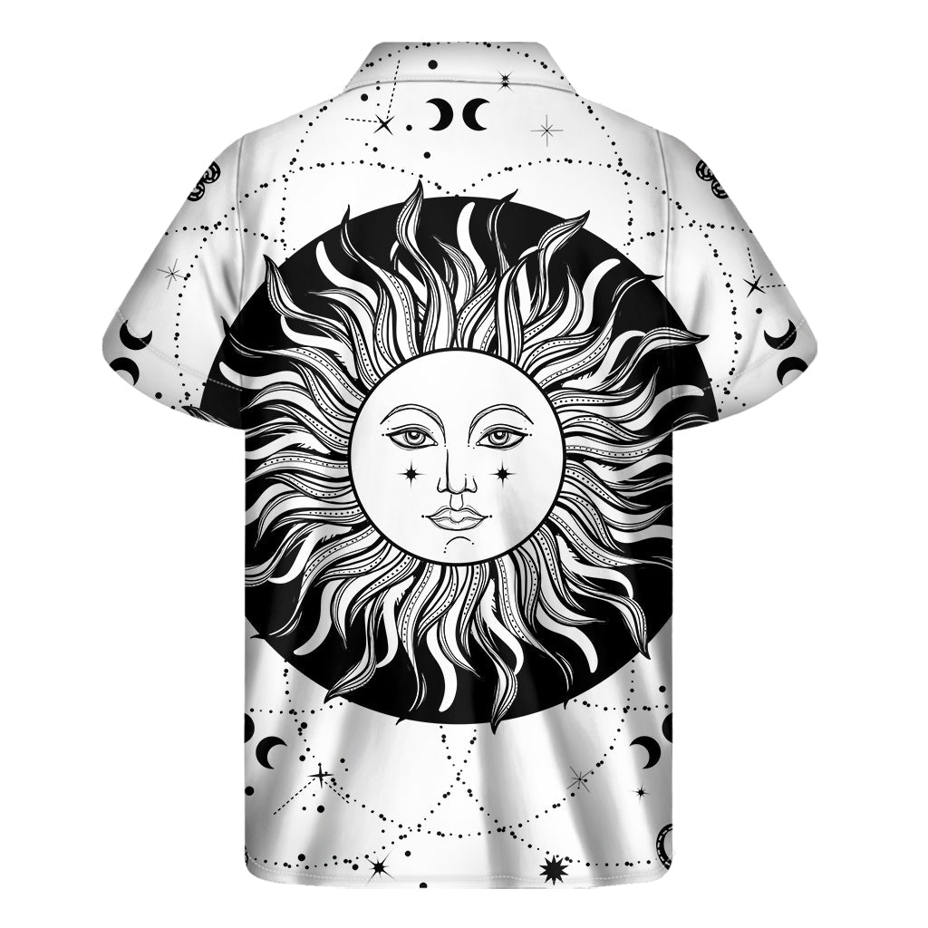 Black and White Celestial Sun Hawaiian Short Sleeve Shirt - 2