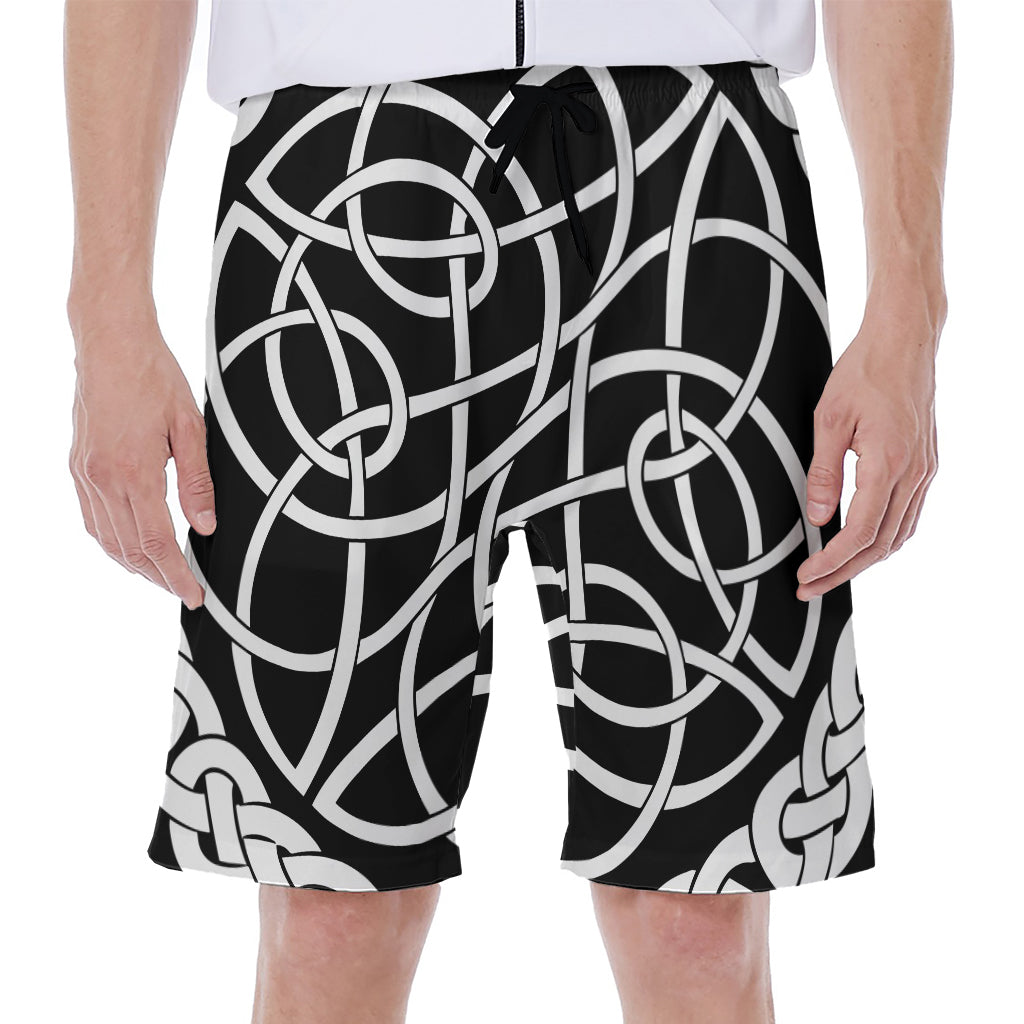 Black and White Celtic Knot Print Men&#39;s Hawaiian Beach Shorts - 1