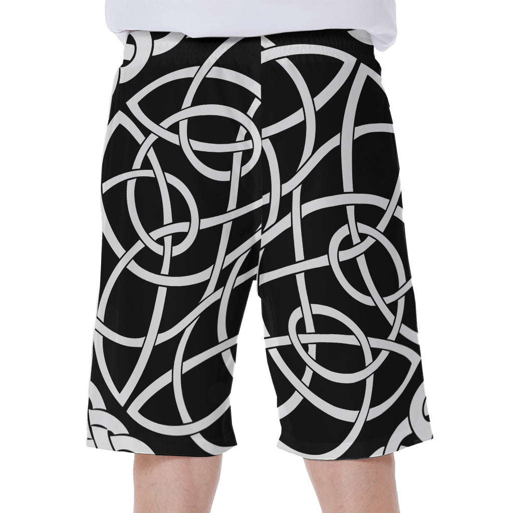 Black and White Celtic Knot Print Men&#39;s Hawaiian Beach Shorts - 2