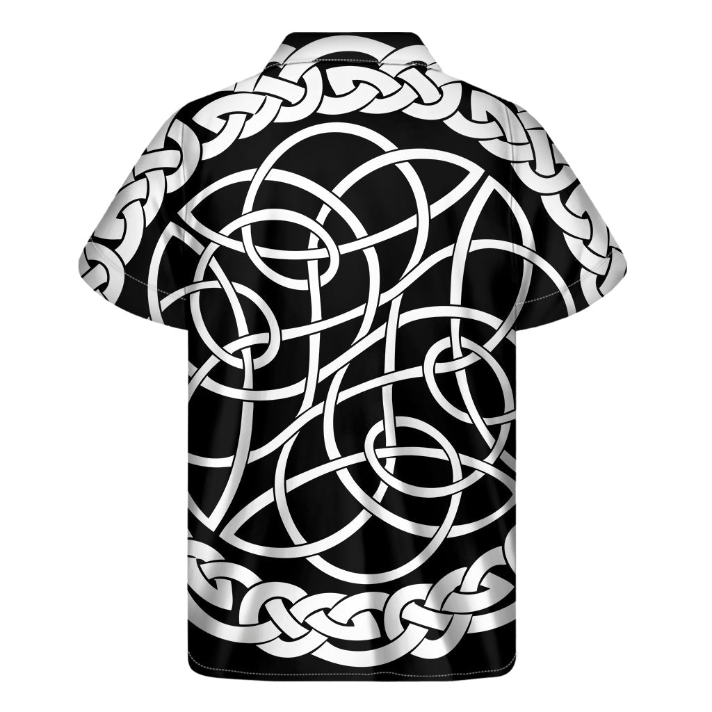 Island Vibes: Black and White Celtic Knot Print Hawaiian Short Sleeve Shirt - 2