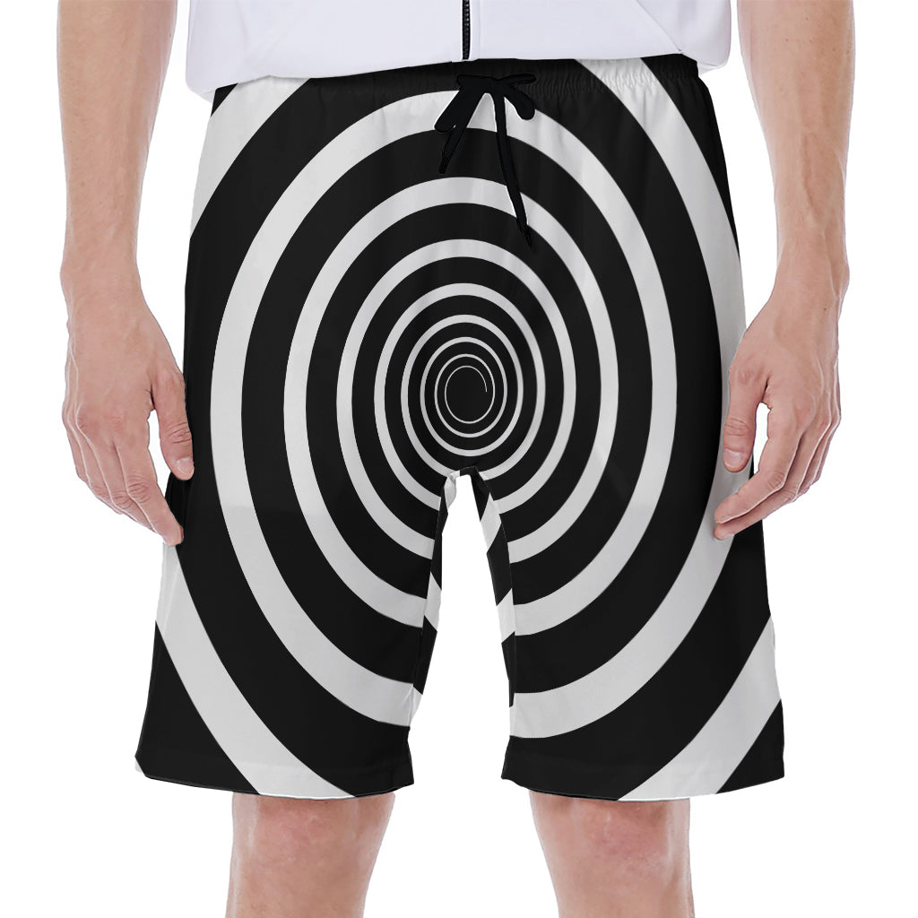 Black and White Circle Swirl Print Hawaiian Men's Beach Shorts - 1