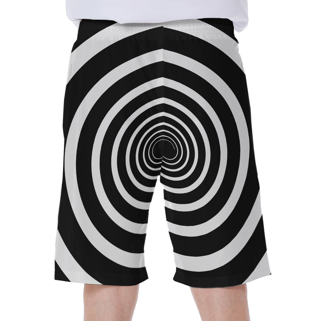 Black and White Circle Swirl Print Hawaiian Men's Beach Shorts - 1