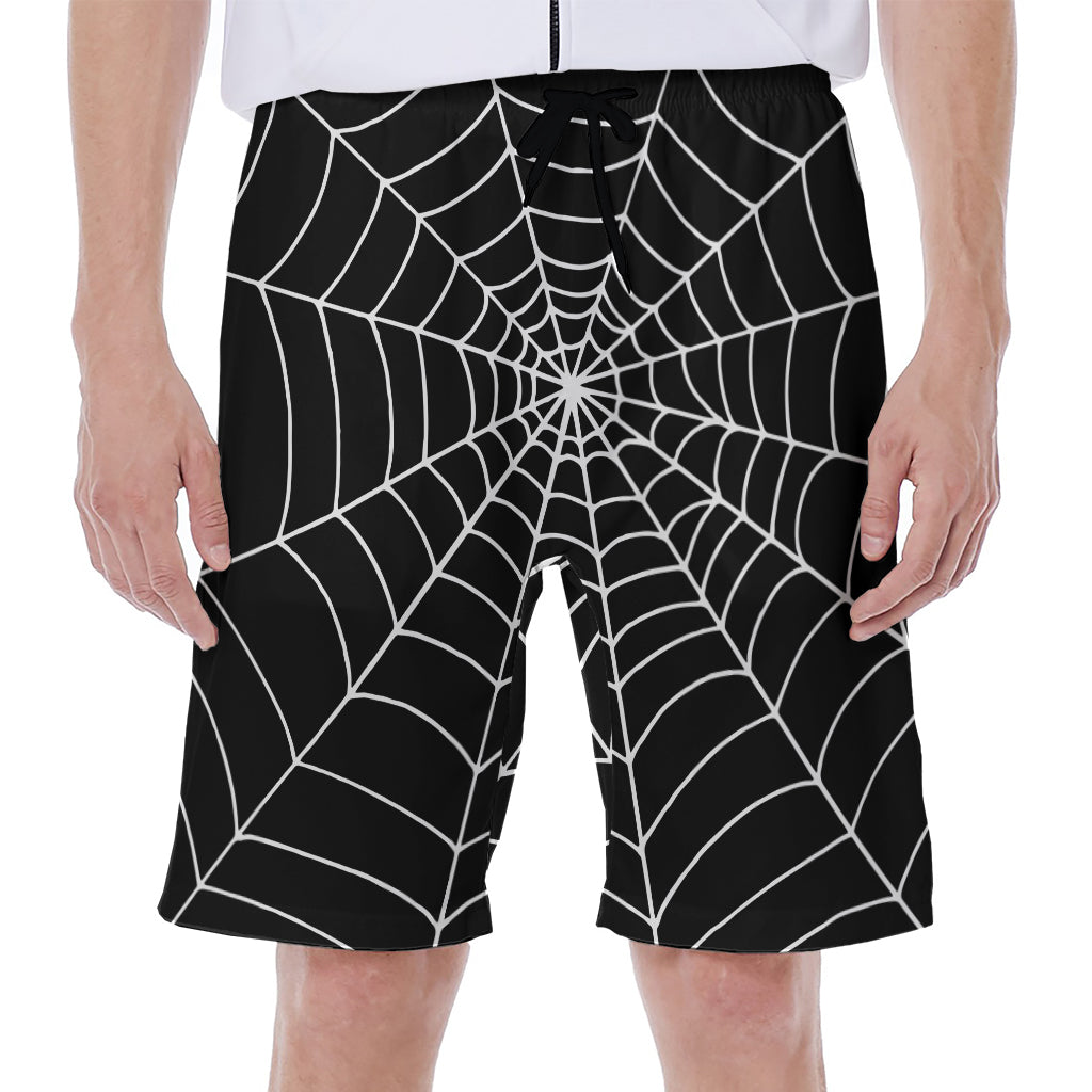 Black and White Cobweb Print Hawaiian Men's Beach Shorts - 1