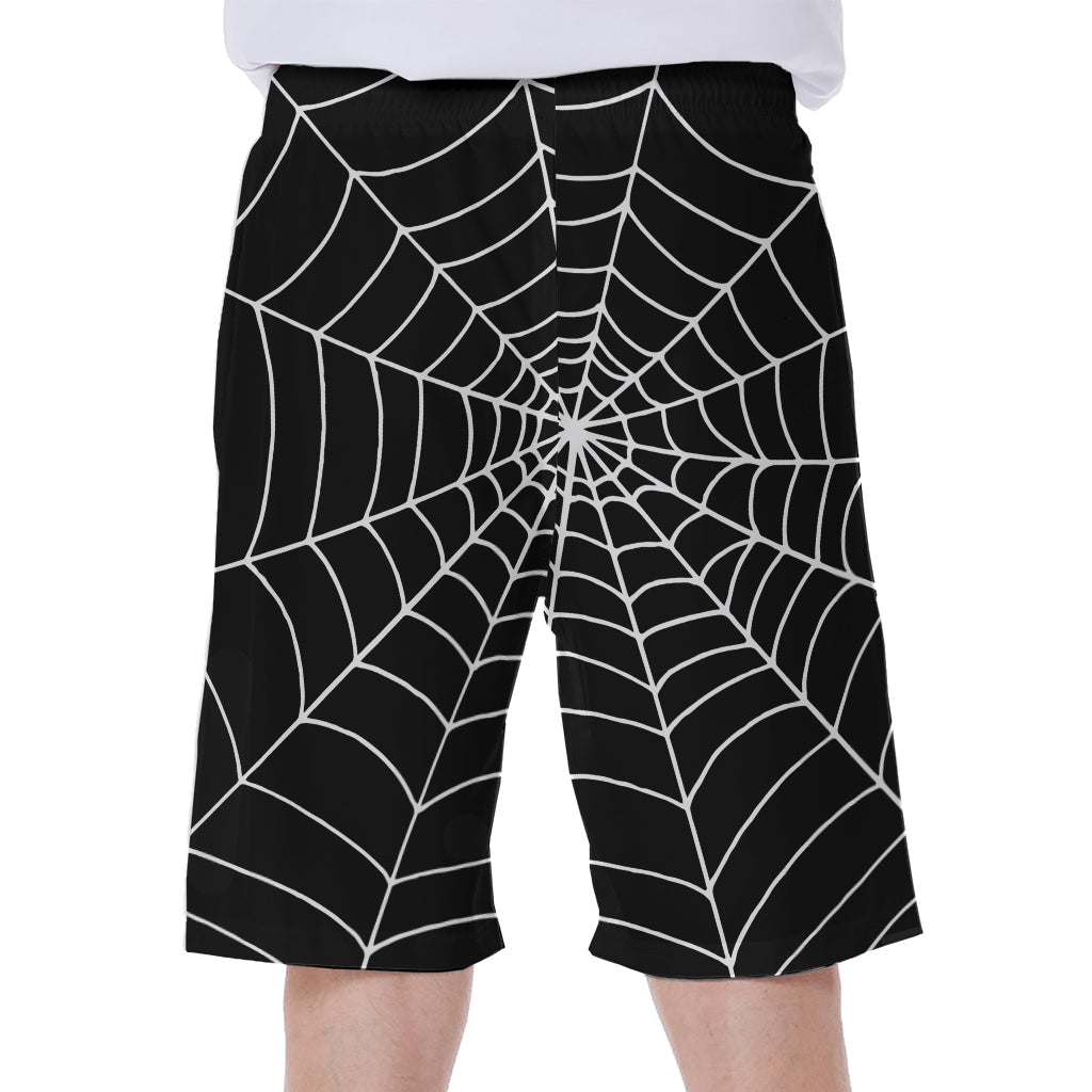 Black and White Cobweb Print Hawaiian Men's Beach Shorts - 1