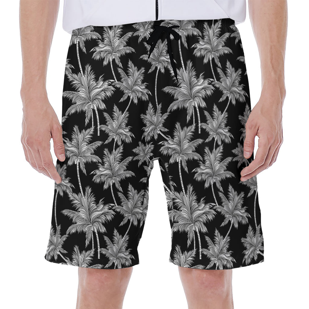 Black and White Coconut Tree Print Hawaiian Men&#39;s Beach Shorts - 1