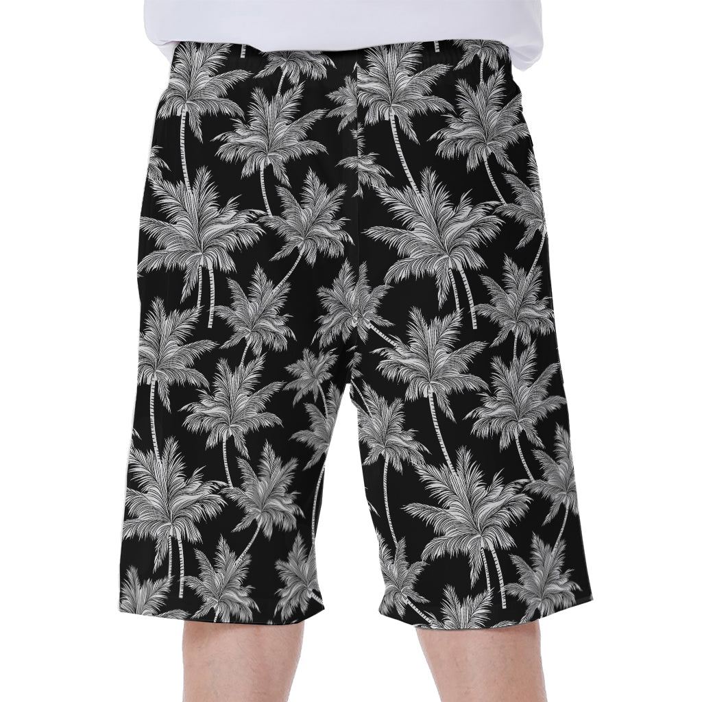 Black and White Coconut Tree Print Hawaiian Men's Beach Shorts - 1