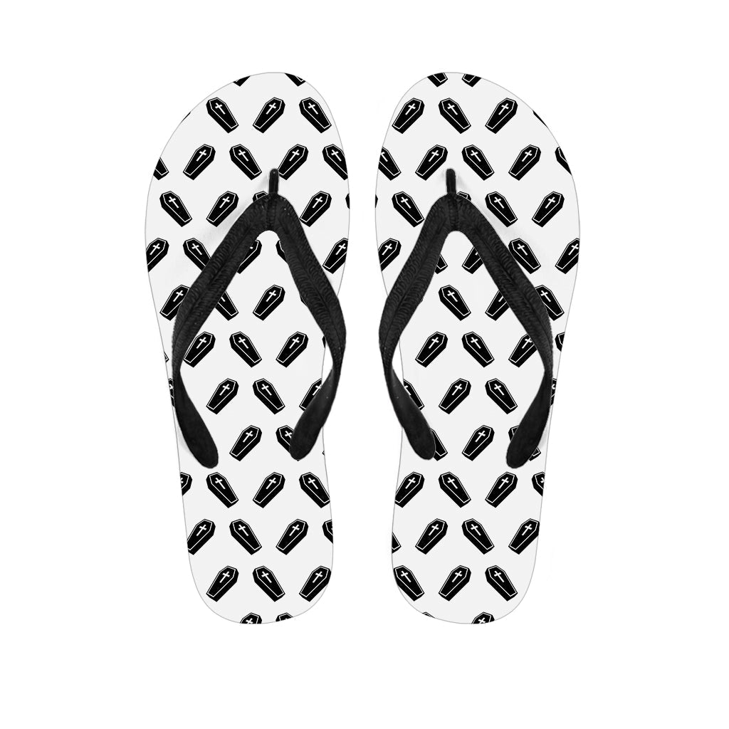 Black and White Coffin Pattern Hawaiian Flip Flops: Embrace the Aloha Spirit with Style - 1