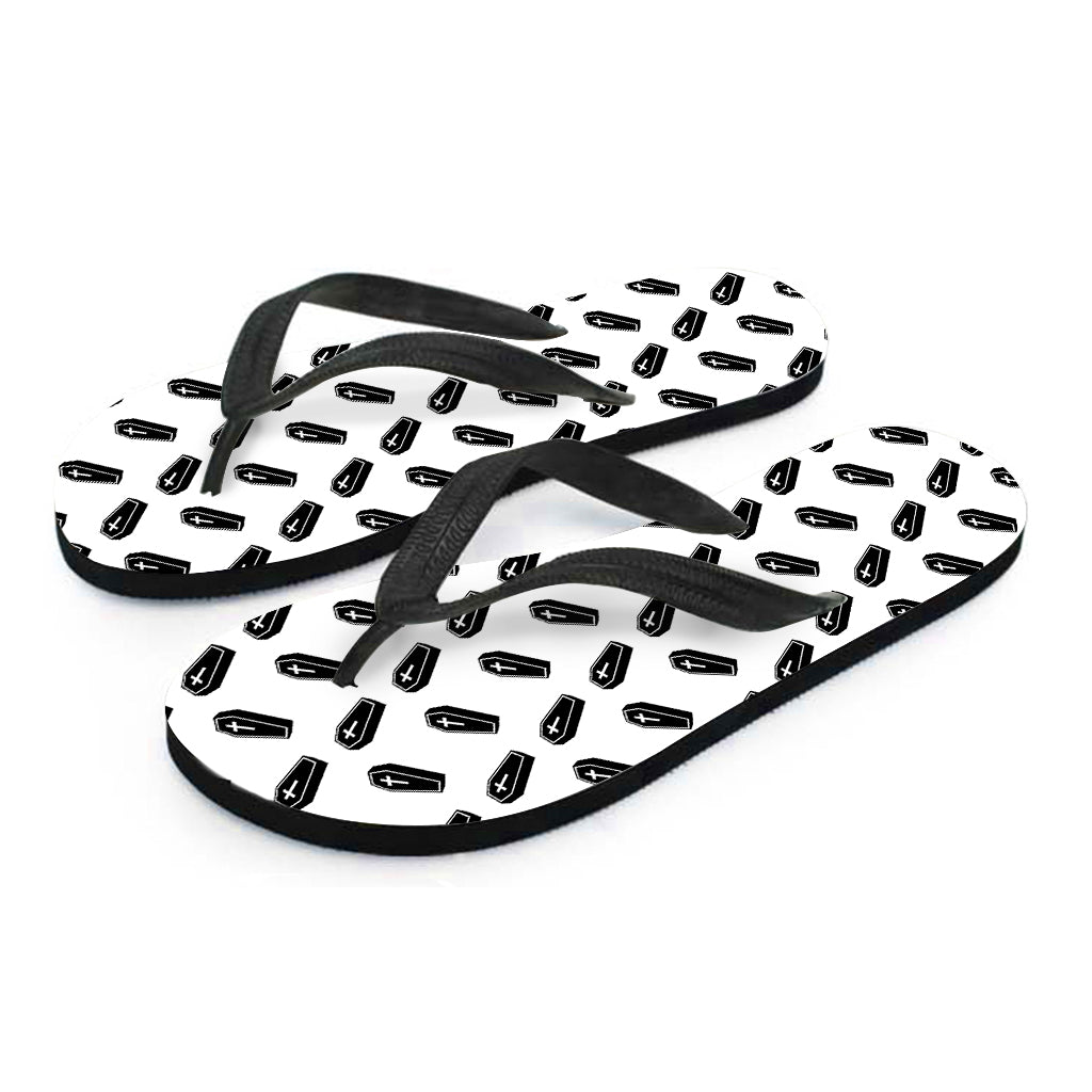 Black and White Coffin Pattern Hawaiian Flip Flops: Embrace the Aloha Spirit with Style - 2