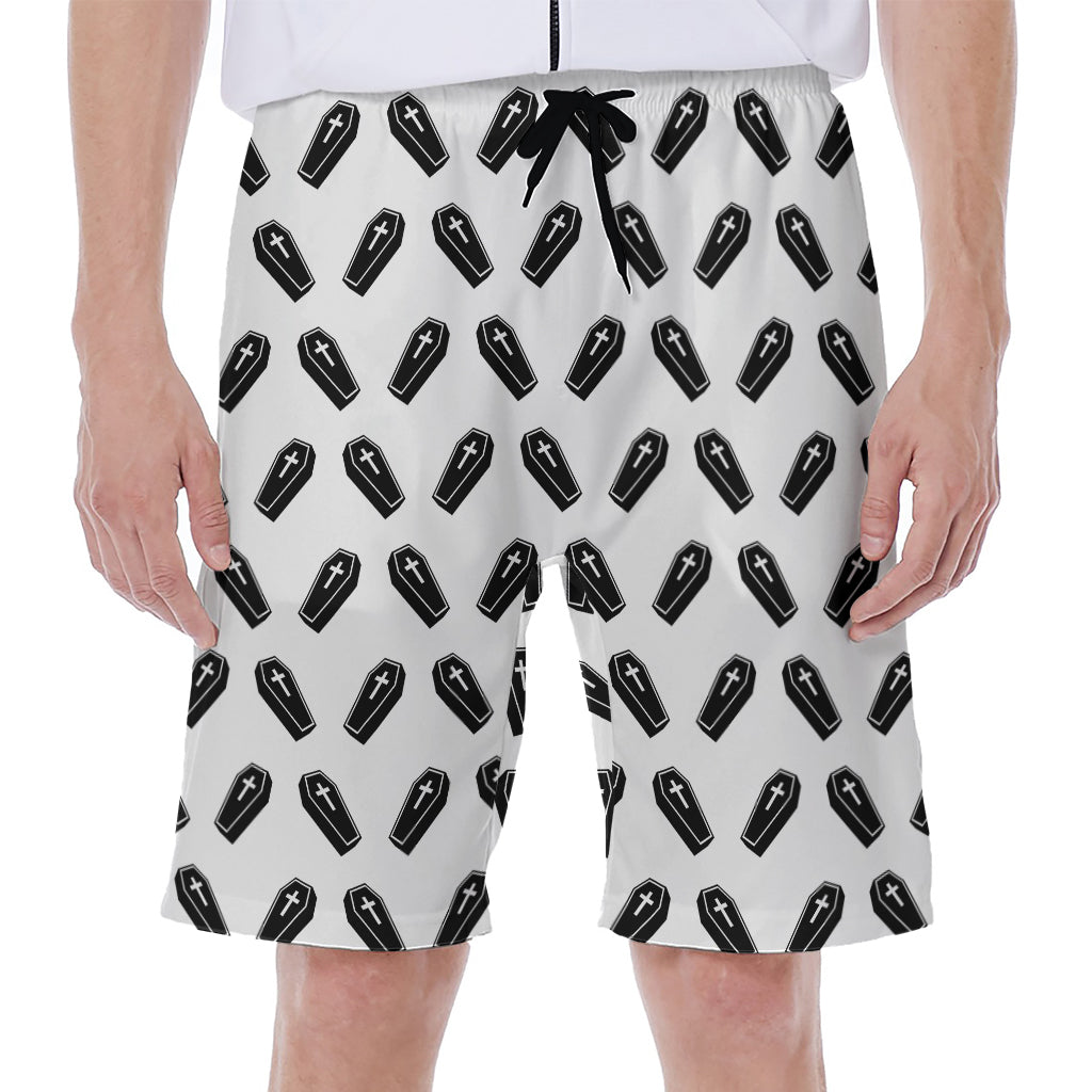 Black and White Coffin Pattern Hawaiian Men's Beach Shorts - 1