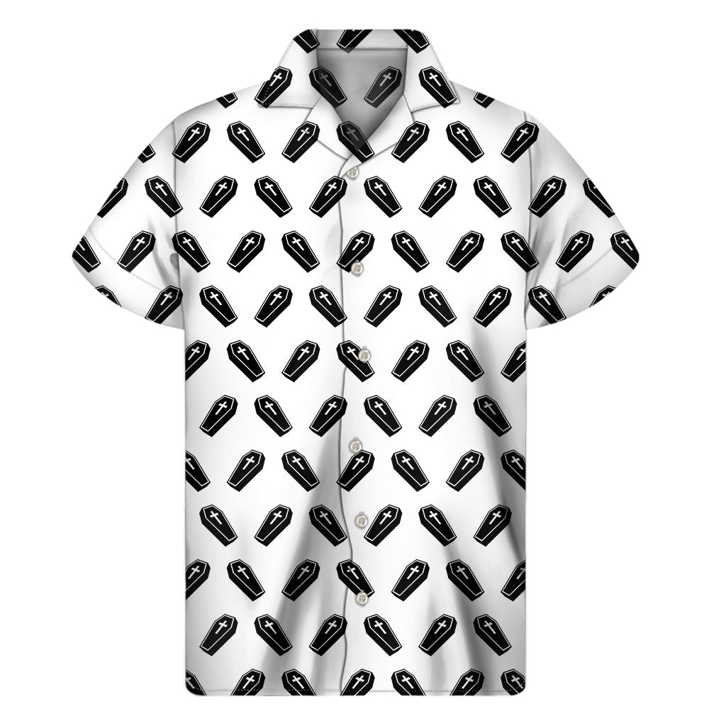 Black and White Coffin Pattern Hawaiian Short Sleeve Shirt - 1