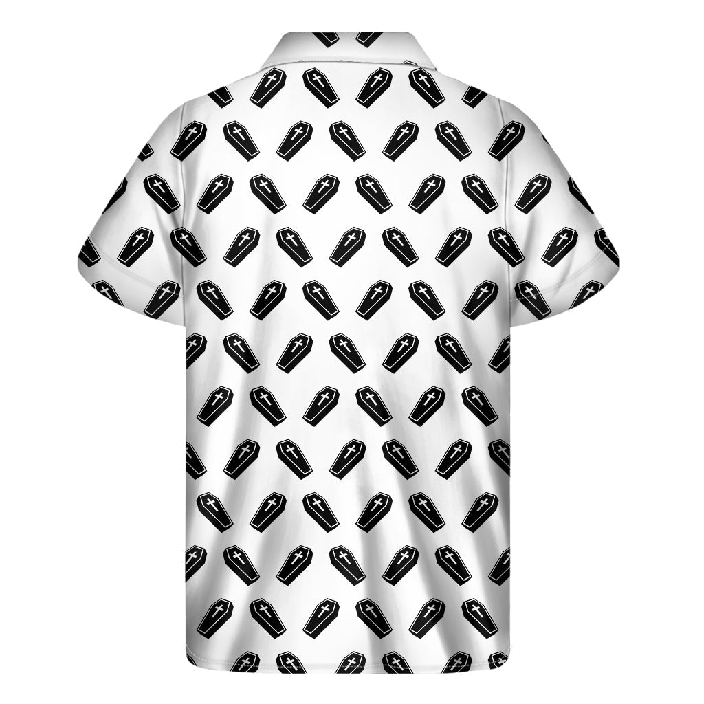 Black and White Coffin Pattern Hawaiian Short Sleeve Shirt - 2