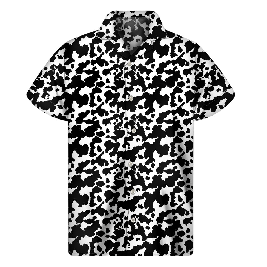 Black and White Cow Print Hawaiian Short Sleeve Shirt - 1