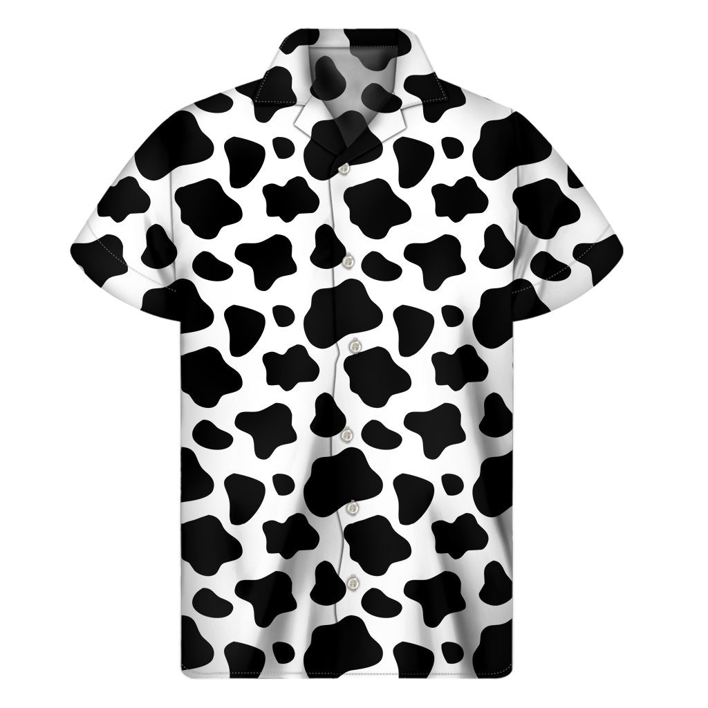 Black and White Cow Print Hawaiian Shirt for Men - 1