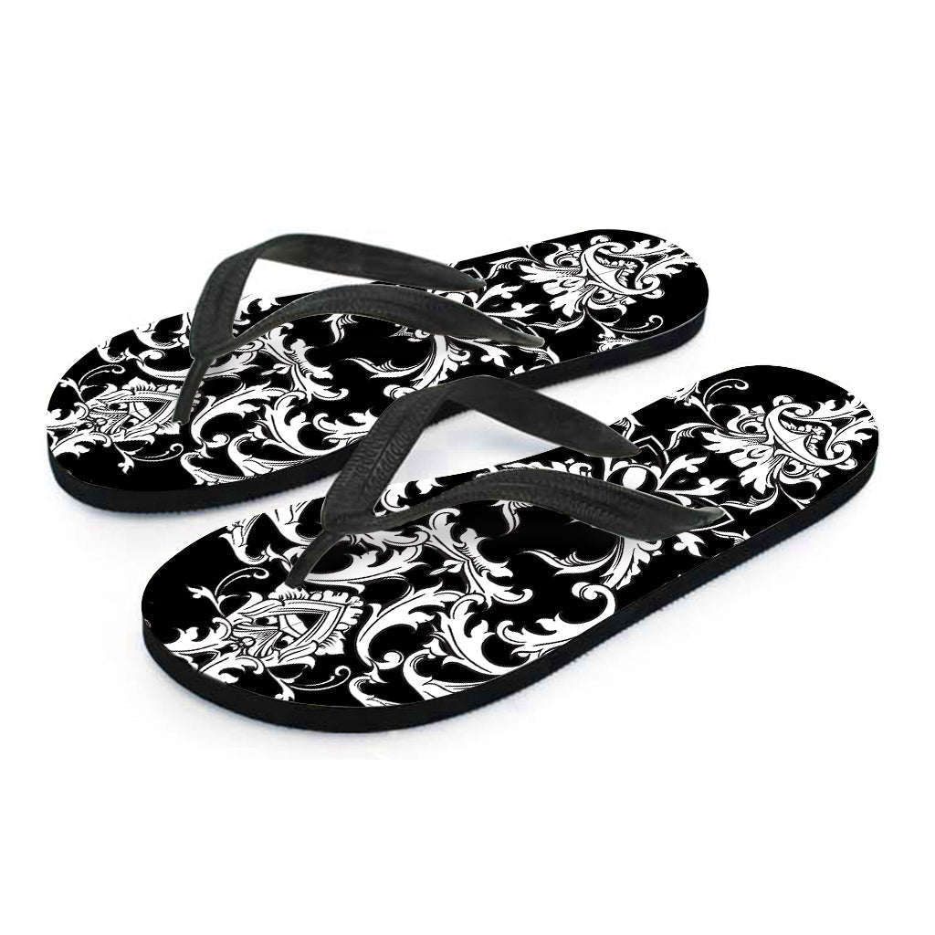 Black and White Damask Pattern Hawaiian Flip Flops: The Ultimate Island Style - 1