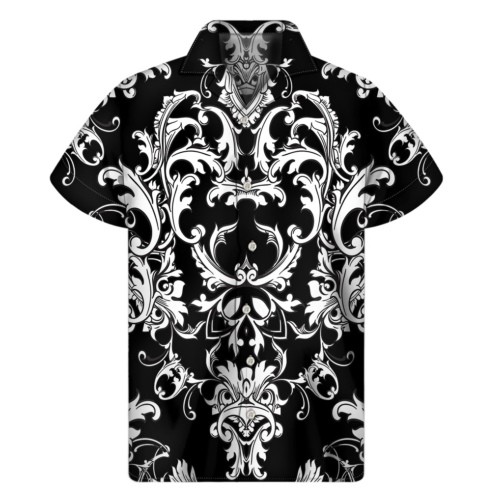 Black and White Damask Hawaiian Print Men's Short Sleeve Shirt - 1