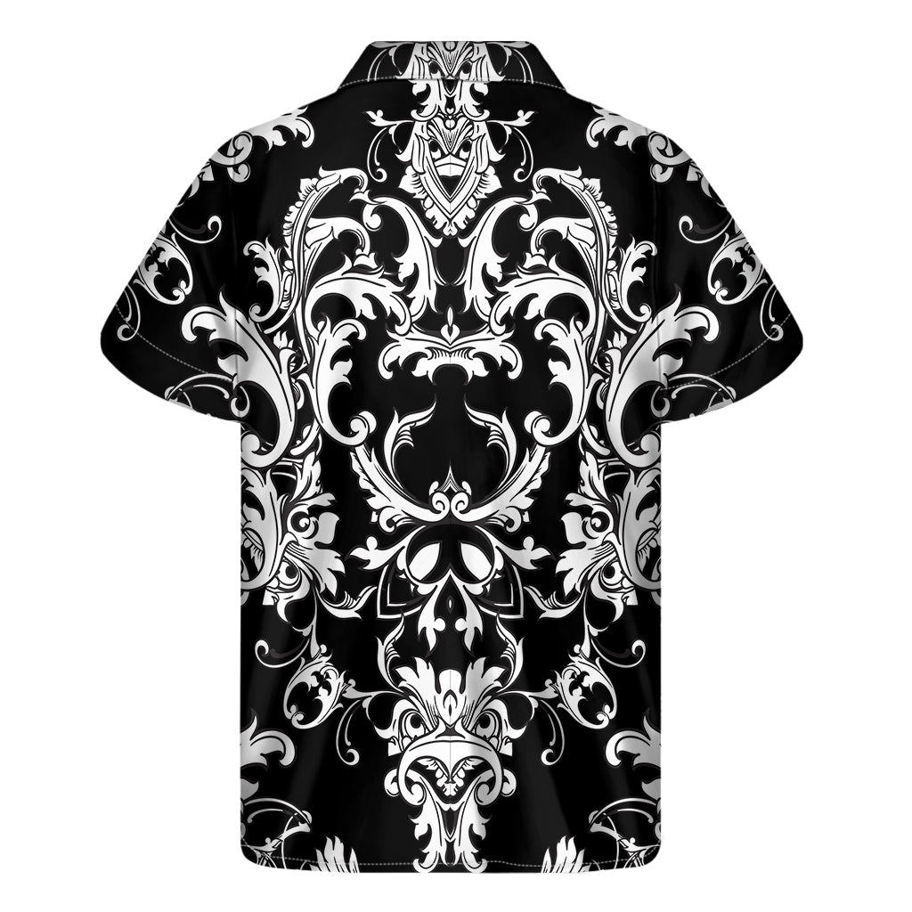 Black and White Damask Hawaiian Print Men's Short Sleeve Shirt - 1