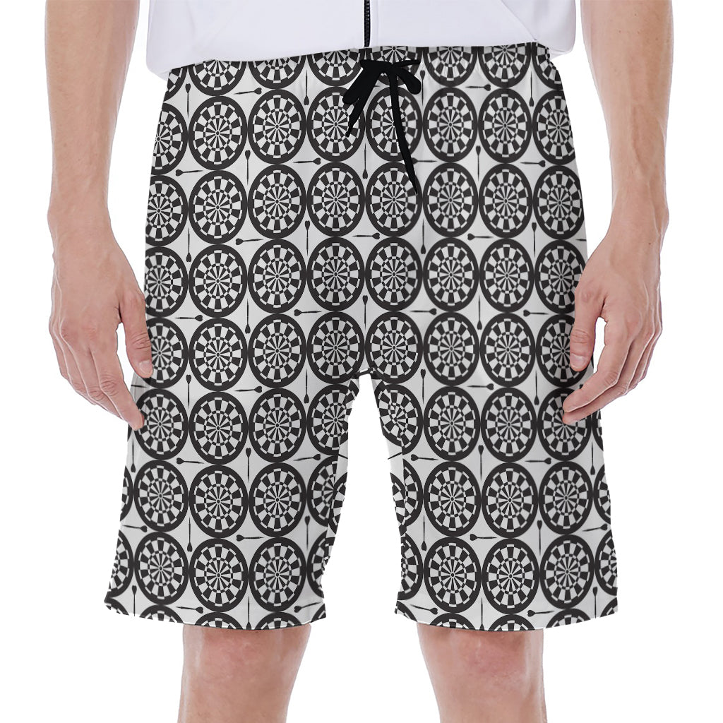 Black and White Dartboard Pattern Hawaiian Men's Beach Shorts - 1