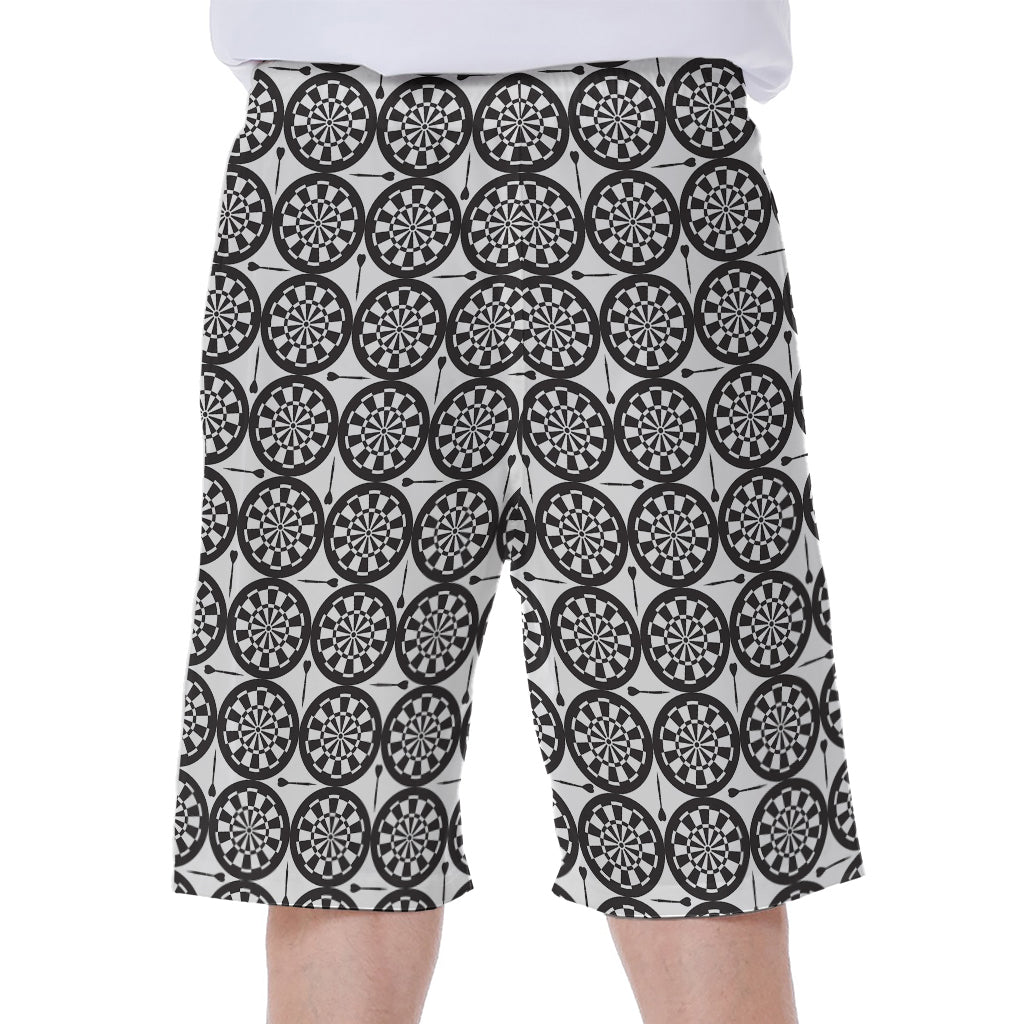 Black and White Dartboard Pattern Hawaiian Men's Beach Shorts - 1