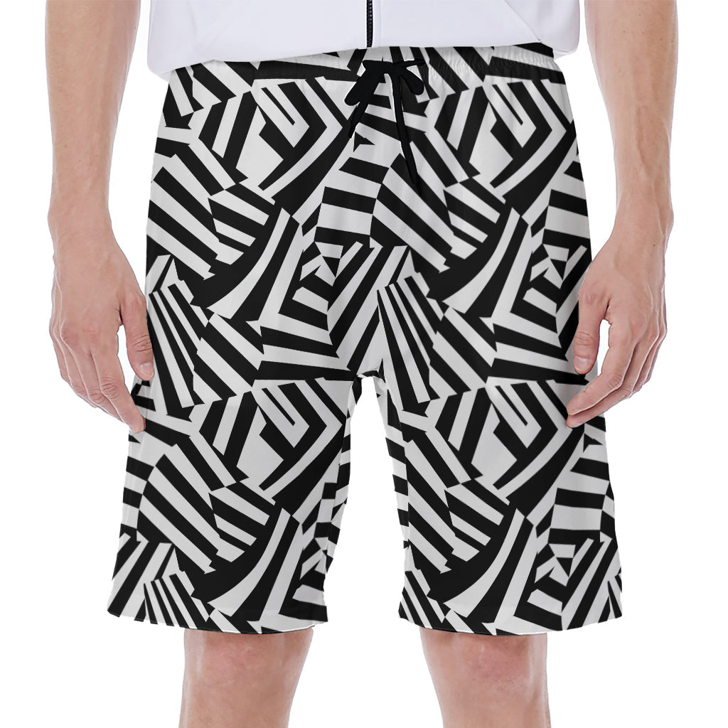 Black and White Dazzle Pattern Hawaiian Men's Beach Shorts - 1