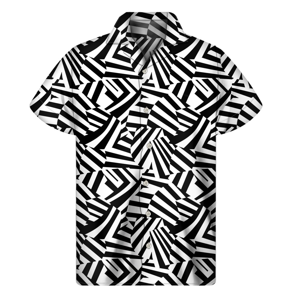 Black and White Dazzle Hawaiian Print Short Sleeve Shirt - 1