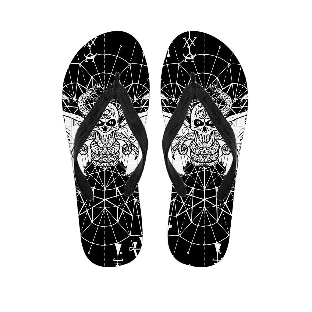 Black and White Demon Wicca Print Hawaiian Flip Flops: Embrace the Aloha Spirit in Style - 1