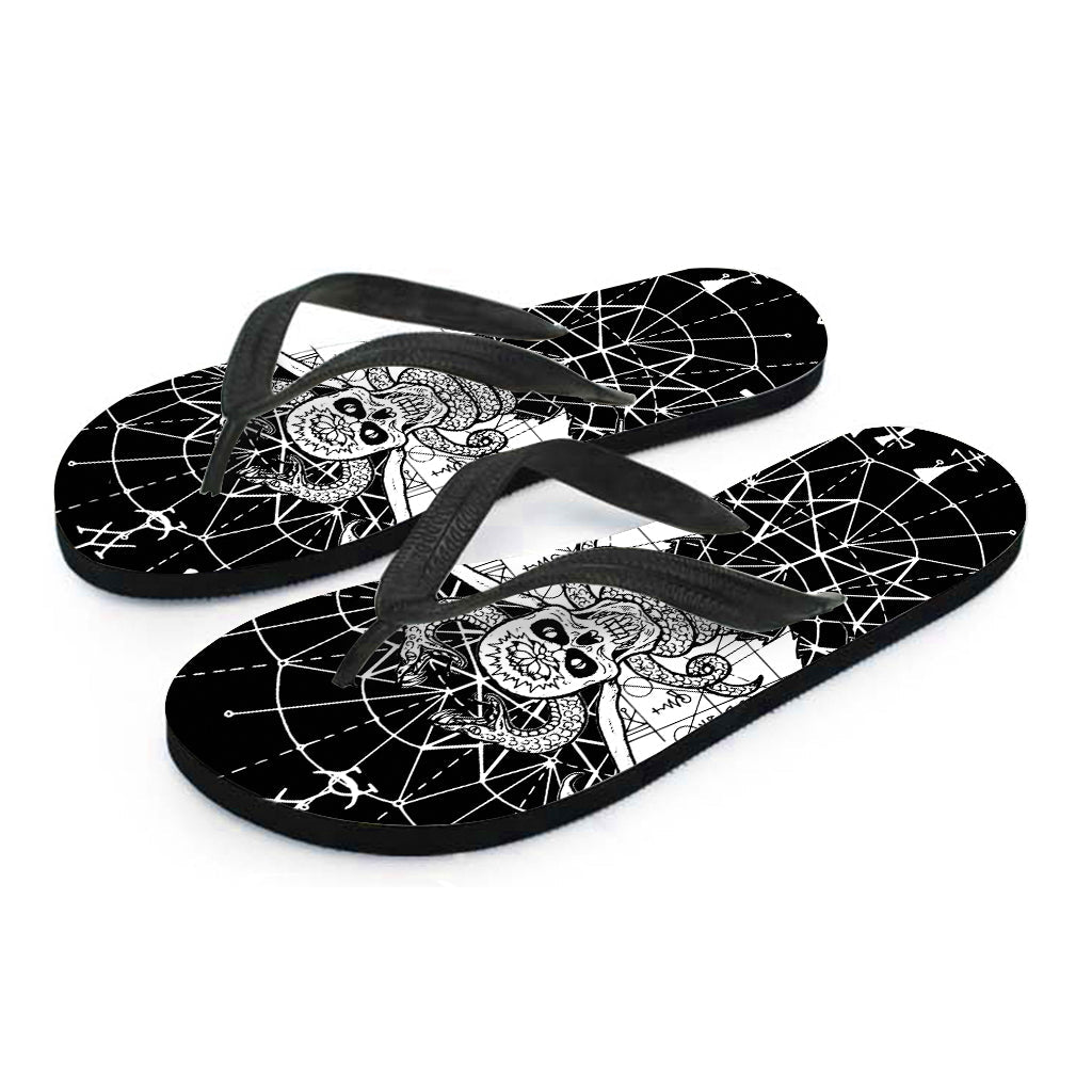 Black and White Demon Wicca Print Hawaiian Flip Flops: Embrace the Aloha Spirit in Style - 1