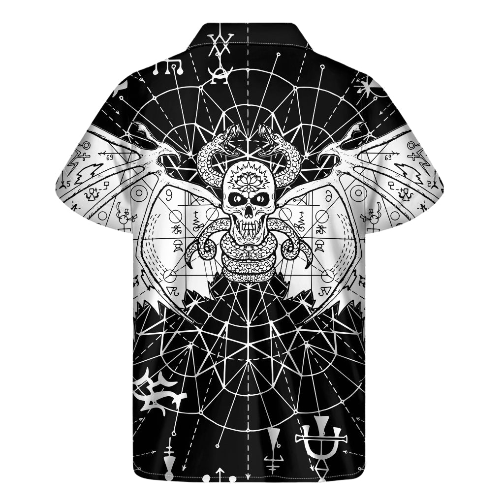 Black and White Demon Wicca Print Hawaiian Short Sleeve Shirt - 2