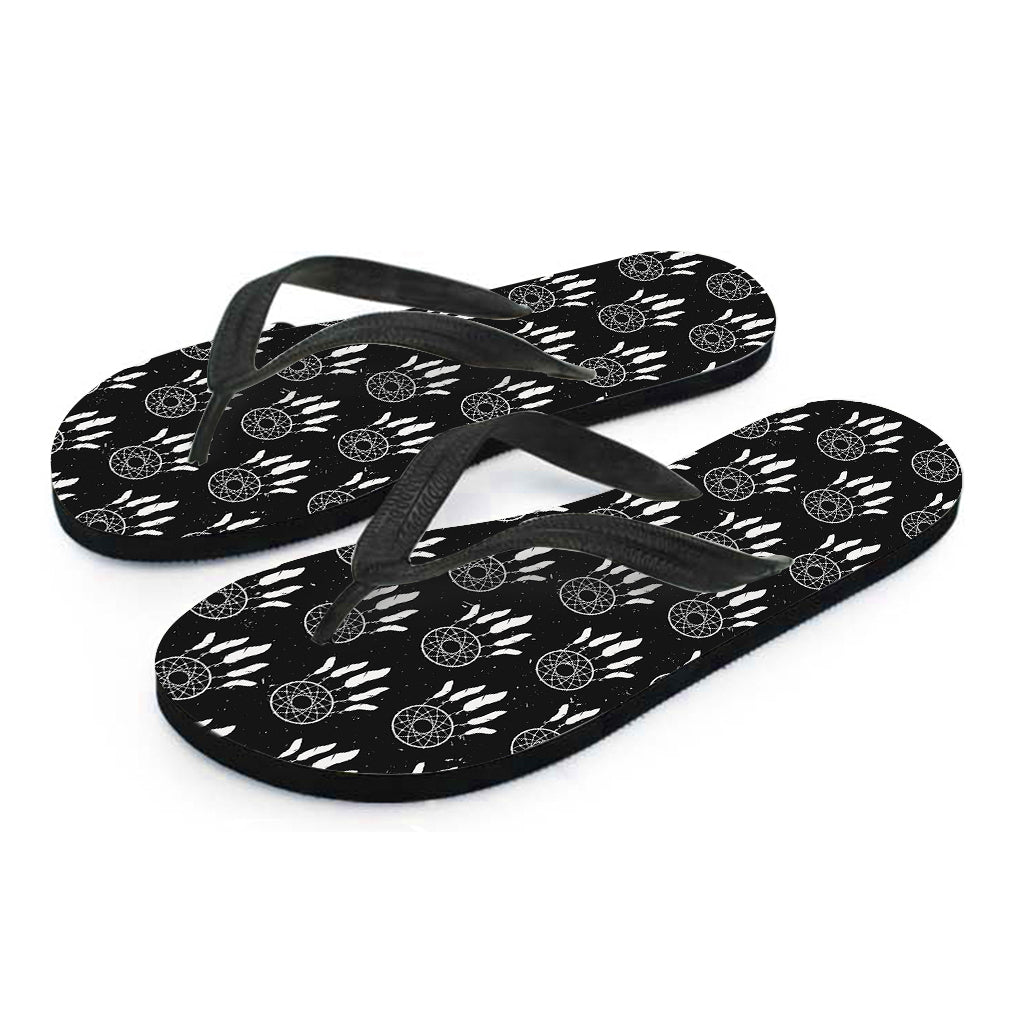 Black and White Dream Catcher Print Hawaiian Flip Flops: Embrace the Island Vibes! - 1