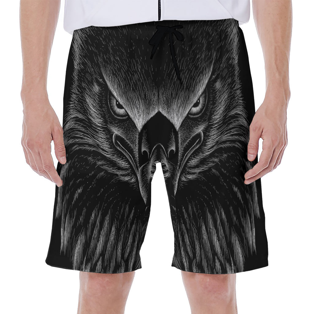 Black and White Eagle Print Hawaiian Men's Beach Shorts - 1