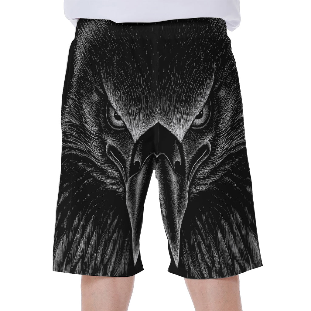 Black and White Eagle Print Hawaiian Men's Beach Shorts - 1