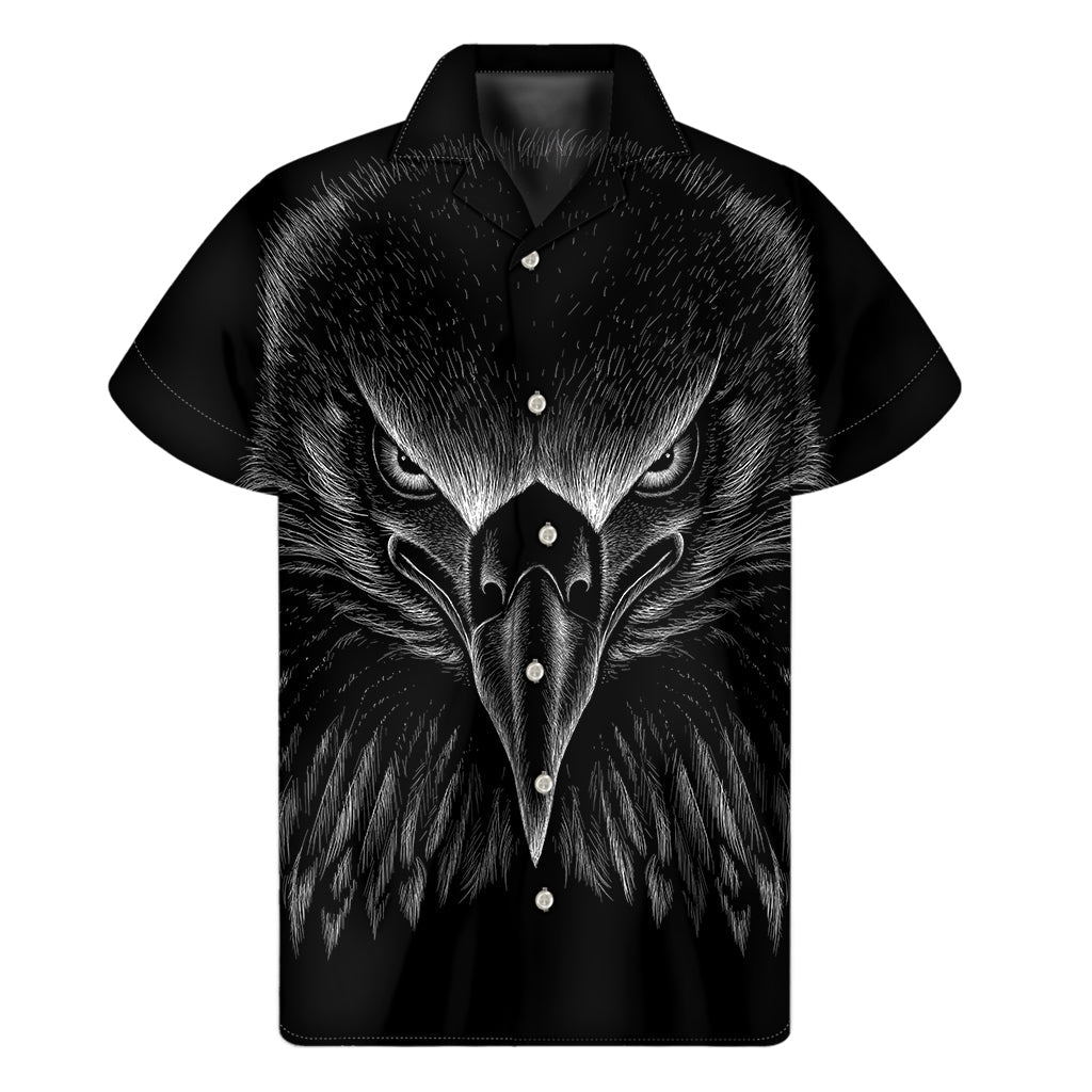 Black and White Eagle Print Hawaiian Short Sleeve Shirt - 1