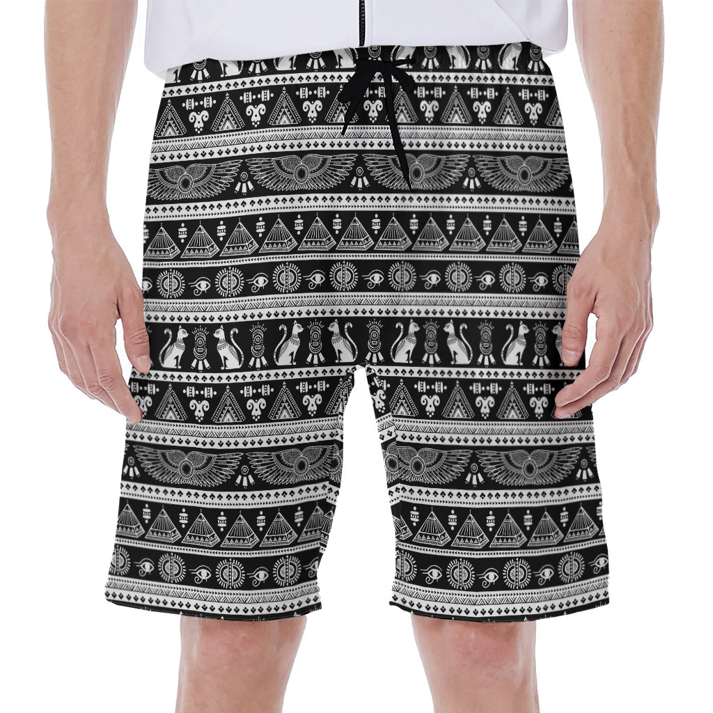 Black and White Egypt Pattern Hawaiian Men's Beach Shorts - 1