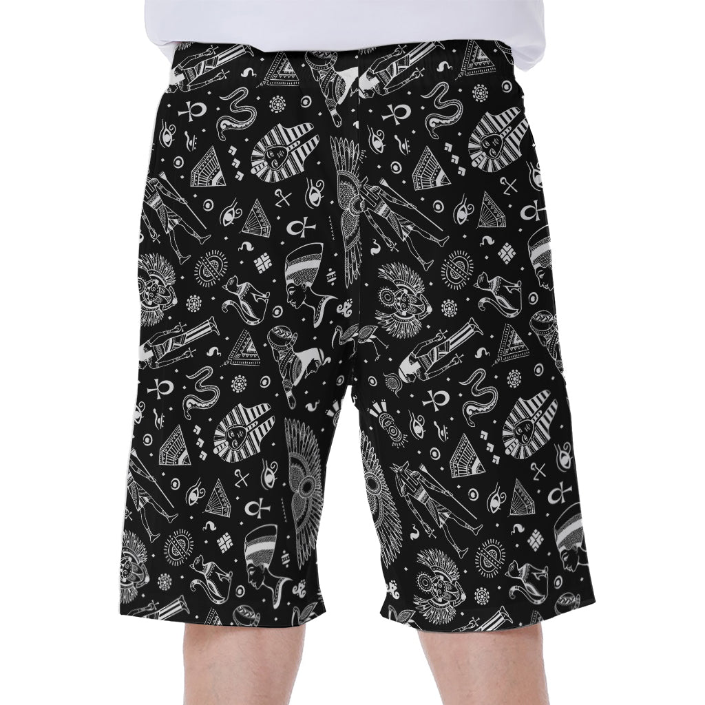 Authentic Hawaiian Style: Black and White Egyptian Pattern Men&#39;s Beach Shorts - 2