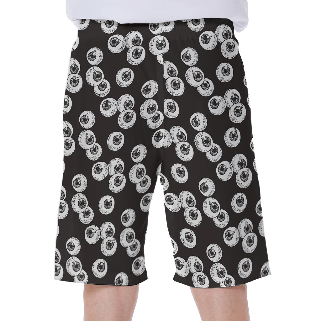 Black and White Eyeball Pattern Hawaiian Men's Beach Shorts - 1